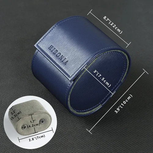 Miniatura 3 de Estuche de viaje para reloj para hombre, de piel sintética, portátil, organizador de caja de almacenamiento de relojes (individual, azul rey)