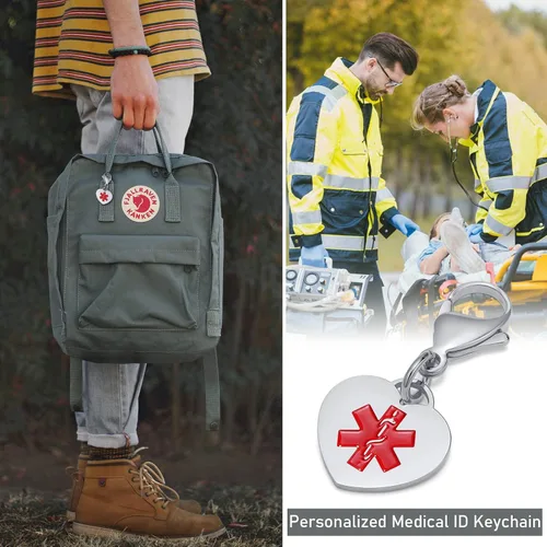 Miniatura 2 de VNOX Abalorio de alerta médica y dije de identificación con cierre de langosta llavero médico de emergencia para hombres y mujeres