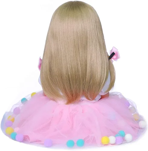 Miniatura 6 de Muñecas de bebé Reborn de 22 pulgadas, cabello rubio, cuerpo completo, vinilo de silicona, ojos azules, vestido rosa, unicornio para niñas, regalos