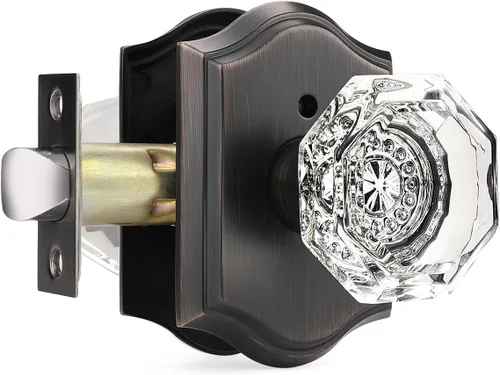 Miniatura 39 de Gobrico Paquete de 3 pomos de puerta de cristal transparente, manijas de puerta de cama/baño, función de privacidad, perilla interior de vidrio