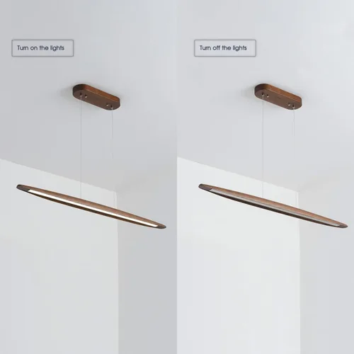 Miniatura 7 de YISDESIGN Lámpara colgante lineal de madera Lámpara colgante minimalista Lámpara lineal de madera Iluminación de isla de cocina de 40 W regulable