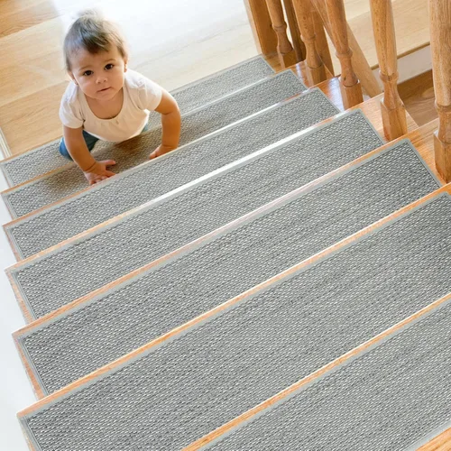 Miniatura 12 de SMILOOL Peldaños Antideslizantes para Escalones de Madera Interior Paquete de 4, 8" X 30", Alfombra para Escaleras de Madera, Alfombras