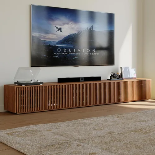Miniatura 16 de POVISON Soporte de TV Moderno de Mediados de Siglo Completamente Ensamblado, Consola Multimedia de Listones de Madera de 59.06" para TV de 55