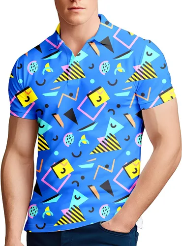 Miniatura 94 de Camisa de golf de los años 80 para hombre, ajuste seco, manga corta, estampada, divertidas, camisas de golf de los años 90 para hombre