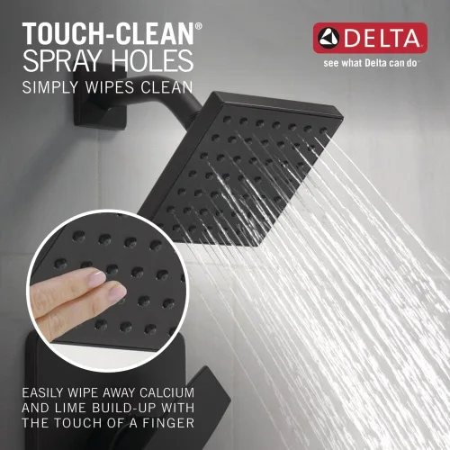 Miniatura 4 de Delta Faucet Modern Cabezal de ducha de un solo rociador de 5 pulgadas, cabezal de ducha cuadrado negro, cabezal de ducha de alta presión, caudal