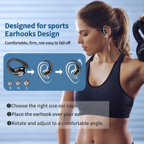 Miniatura 4 de Auriculares inalámbricos, auriculares Bluetooth 5.4 2026 deportivos, 60 horas estéreo de alta fidelidad con graves profundos con micrófono ENC