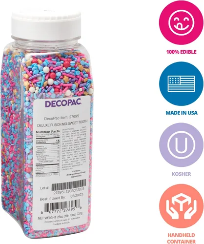 Miniatura 2 de DECOPAC Sweet Tooth Deluxe Fusion Mix, 26 onzas, chispas de caramelo en recipiente de mano, gránulos comestibles para pasteles de celebración