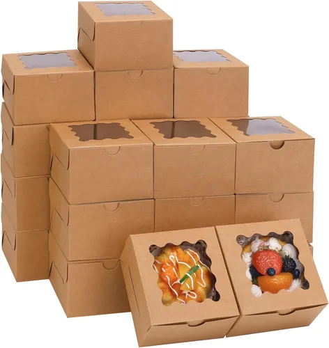 Miniatura 11 de Moretoes 120 cajas blancas para panadería, cajas de galletas de 4 x 4 x 2.5 pulgadas con ventana para pasteles pequeños, golosinas, donas, dulces