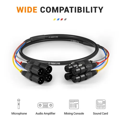 Miniatura 6 de Phenyx Pro PCBL-4IN1-3 - Cable de serpiente XLR de 4 canales, cable de conexión XLR macho a hembra con cobre OFC, cable divisor de 3 pies, cable