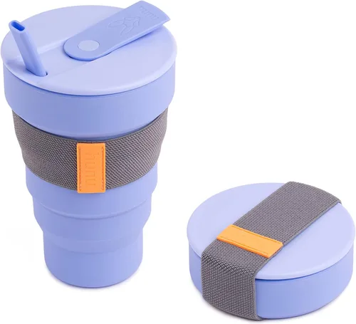Miniatura 7 de Taza de café plegable HuNu con tapa - Taza de silicona plegable reutilizable y apta para microondas, taza plegable, taza de viaje portátil