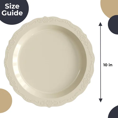 Miniatura 5 de SIZENAME - Platos de plástico desechables, diseño victoriano de calidad premium, color crema, para fiestas y bodas, 60