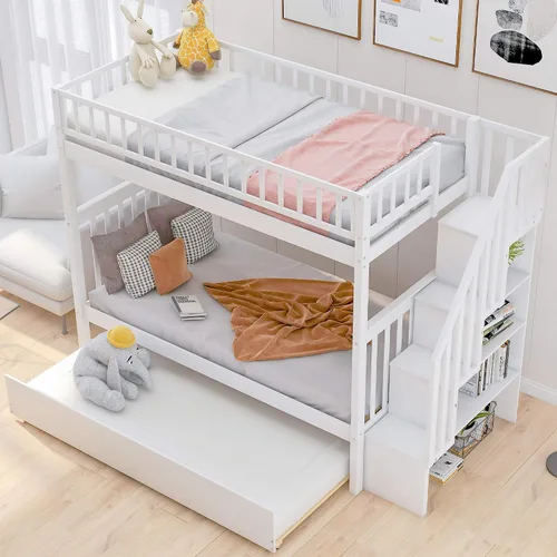 Miniatura 33 de Harper&Bright Designs - Litera individual sobre individual con barandilla de seguridad, escalera, cama nido individual con 3 cajones para niños