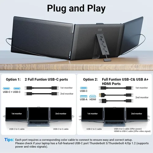 Miniatura 5 de Ygretyrjh Extensor de pantalla para laptop, monitor portátil triple de 14 pulgadas para laptop, monitores extensores de pantalla FHD IPS 1080P
