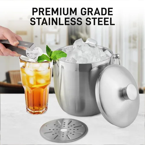 Miniatura 5 de Zulay Kitchen Kit de cubo de hielo con aislamiento de doble pared de acero inoxidable de alta calidad, 3L, a prueba de fugas, elegante enfriador