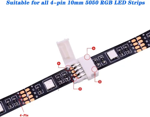 Miniatura 2 de Mudder Paquete de 30 conectores de luz LED RGB de 4 pines, extensión de adaptador sin soldadura de 0.394 pulgadas (0.394 in) compatible con tira LED