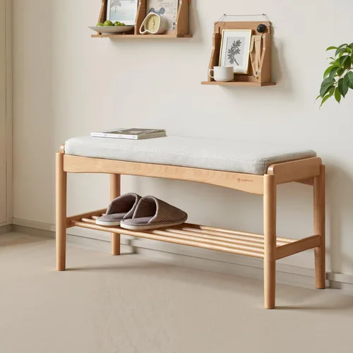 Miniatura 12 de Banco de zapatos de madera maciza montado, banco de zapatos con cojín de cuero de silicona para entrada, sala de estar, dormitorio, pasillo, 11.8 x