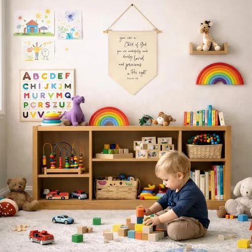 Miniatura 7 de Tú eres un hijo de Dios - Decoración de pared con escritura, bandera de bebé como regalo para la ducha - Regalos de bandera decorativa para bebés