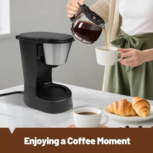 Miniatura 3 de Cafetera de goteo de 5 tazas de café antigoteo de un solo toque con jarra de filtro reutilizable, para mantener el calor, cuchara, cafetera