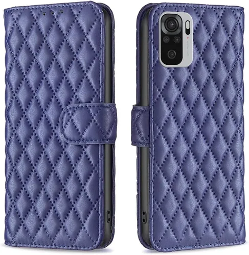 Case for Xiaomi Redmi Note 10 4G/Note 10S,Rhombus Lambskin Pattern Premium Leather Wallet Kickstand Flip Case Magnetic Clasp Cover Blue