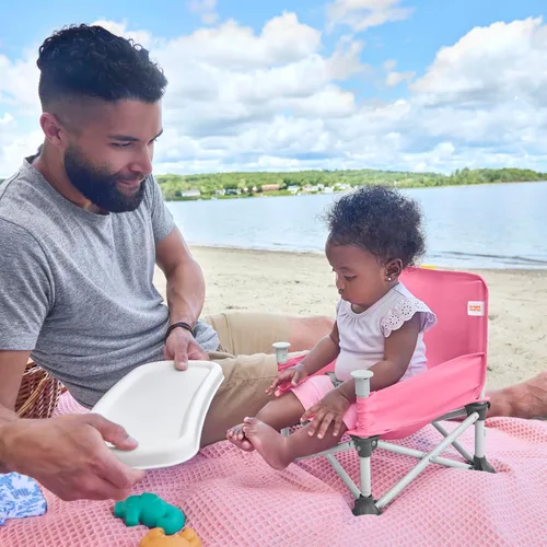 Miniatura 9 de Bright Starts Pop 'N Sit asiento elevado portátil, uso en interiores/exteriores, asiento de piso con bandeja para alimentación, rosa, 6 meses - 3