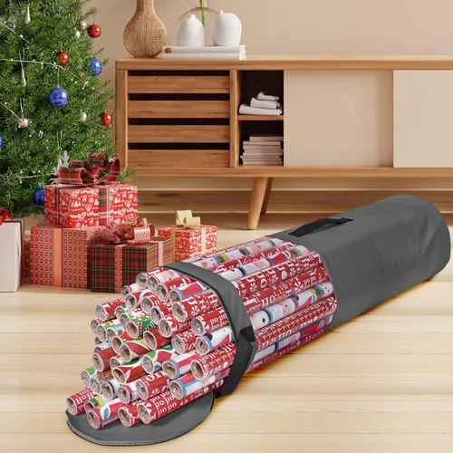Miniatura 2 de Bolsa de almacenamiento de papel de regalo, organizador de papel de regalo debajo de la cama para almacenar múltiples rollos de papel de regalo, Gris