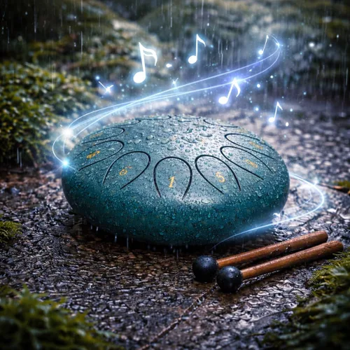 Miniatura 2 de REGIS Tambor metálico de lengüetas, de acero, 6 pulgadas, 8 notas musicales, instrumento de percusión, tambor de lluvia para exteriores, regalo