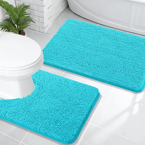 Miniatura 78 de OLANLY Juego de alfombras de baño de 2 piezas, alfombras de baño de chenilla suave y absorbente y alfombra de contorno en forma de U para inodoro