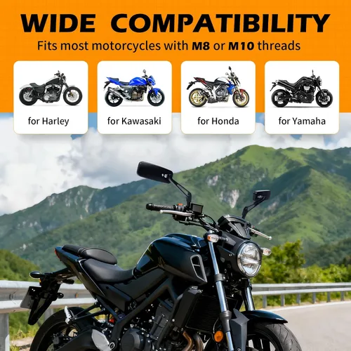 Miniatura 6 de Espejos retrovisores de manillar rectangular de 8 mm/10 mm en color negro para motocicletas, compatibles con Harley Street Glide, Road King
