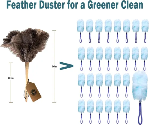 Miniatura 2 de Plumero de avestruz para limpiar plumeros con asa, plumero de mano Ddzmz con plumas naturales esponjosas auténticas, plumero reutilizable