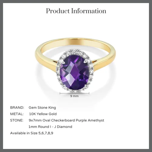 Miniatura 38 de Gem Stone King Anillo de compromiso ovalado de oro amarillo de 10 quilates con piedra natal y halo de diamantes Ovalado de 0.354 x 0.276 in