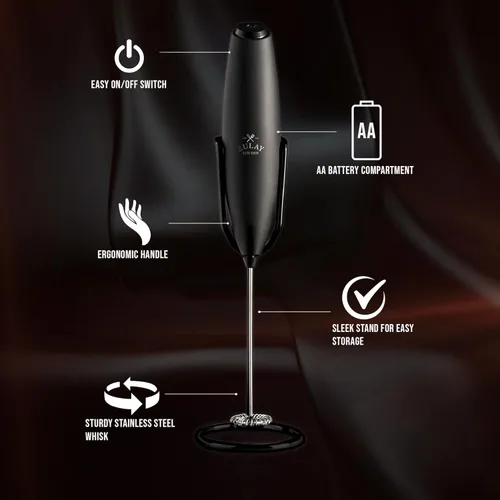 Miniatura 422 de Zulay Milk Boss Espumador de leche potente manual, hace espuma para latte, batidor para mezclar bebidas, café, miniespumador para capuchino, frappé