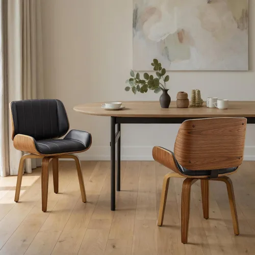 Miniatura 18 de Zouron Silla de comedor giratoria, silla de comedor tapizada de piel sintética con patas de madera, silla auxiliar moderna de mediados de siglo