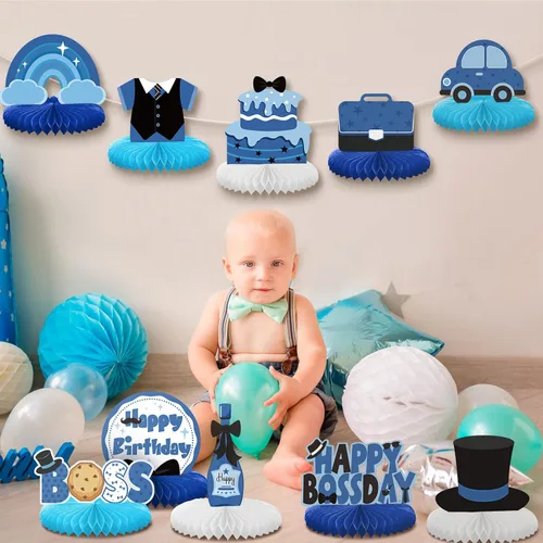 Miniatura 6 de SATINIOR 10 piezas de centro de mesa para niños, centros de mesa para jefe, decoraciones de cumpleaños de jefe, juego de decoración de panal