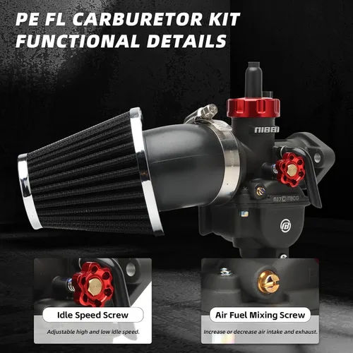 Miniatura 5 de Carburador NIBBI PE17 con filtros de aire de 48 mm, kit de carburador de 17 mm - Compatible con Dirt Bike Pit Bike Apollo TaoTao Lifan Kayo SSR