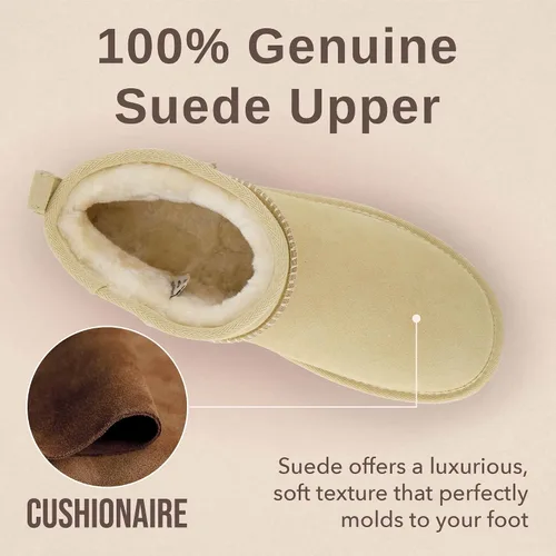 Miniatura 23 de CUSHIONAIRE, Hip 2 - Botas de nieve de gamuza auténtica para mujer, sin cordones, con cómodo forro de piel de oveja sintética + espuma viscoelástica