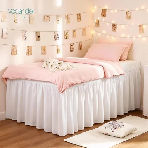 Miniatura 15 de Vocander Falda de Cama Rosa Tamaño Individual con Caída de 14 Pulgadas, Falda de Cama Elástica con Volantes Antipolvo, Fácil de Colocar, Faldas