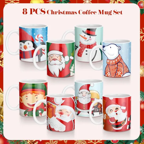 Miniatura 4 de Nuogo Paquete de 8 tazas de café de Navidad de cerámica, tazas de cerámica apilables para fiesta de vacaciones, tazas de cerámica para regalo