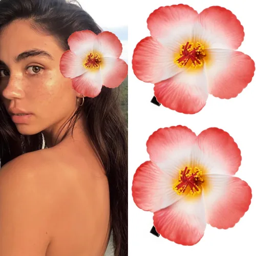 Miniatura 7 de 4 pinzas hawaianas para el cabello de Plumeria Galsang con flores para fiesta en la playa (4 unidades, blanco)