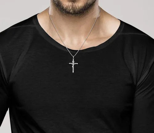 Miniatura 4 de Miabella Rhodium Plated 925 Sterling Silver Small or Large Crucifix Cross Necklace for Men Women, Cross Pendant with Rope Chain, Made in Italy
