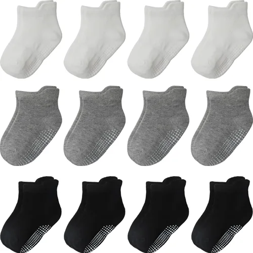 Miniatura 16 de Calcetines con Agarre Antideslizantes de Algodón para Bebés y Niños Pequeños, Niños y Niñas, Paquete de 12 Calcetines de Tobillo Lindos para Niños