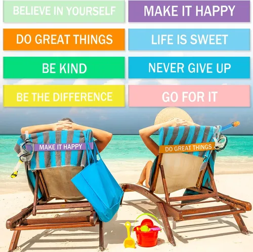 Miniatura 16 de Boao 4 paquetes de bandas de toalla para silla de playa, esenciales para piscina y crucero, elásticas y resistentes al viento, clips para toallas