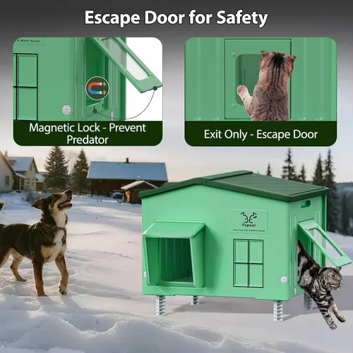 Miniatura 4 de Casa grande e indestructible para gatos con calefacción para exteriores, extremadamente impermeable y resistente a la intemperie, casa para gatos al