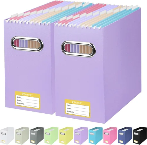 Miniatura 14 de BALEINE Caja organizadora de archivos, organizador de carpetas de archivos de cartón con asa para tamaño carta, caja de archivos colgante plegable
