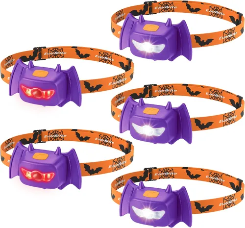Miniatura 10 de EverBrite Faros delanteros de murciélago de Halloween, paquete de 2 lámparas de cabeza para niños con 3 modos cálido/rojo/estroboscópico, faros