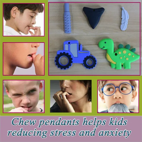 Miniatura 6 de KongNai - Collar masticable para niños sensoriales, 5 collares masticables para niños y niñas con autismo, TDAH, colgante de silicona masticable