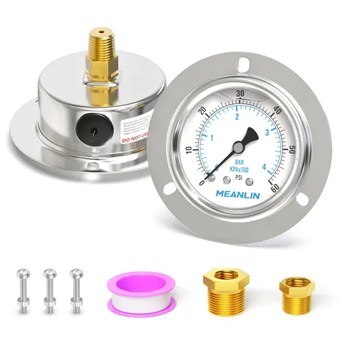 Miniatura 12 de MEANLIN MEASURE Manómetro de presión con líquido de 0~200 Psi, montaje en panel con brida frontal, NPT de 1/4", esfera de 2.5 pulgadas, caja