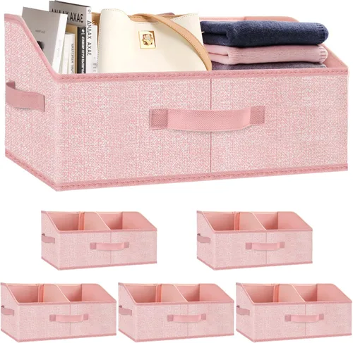 Miniatura 12 de Contenedores grandes de almacenamiento para estantes [4 unidades], cesta de almacenamiento plegable decorativa, organizador de armario de tela