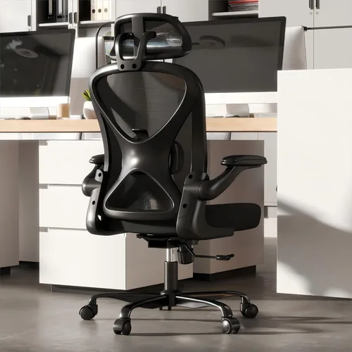 Miniatura 9 de ZZH Silla de oficina de malla con soporte lumbar ajustable y brazos abatibles, silla de escritorio ergonómica para oficina en casa con ruedas