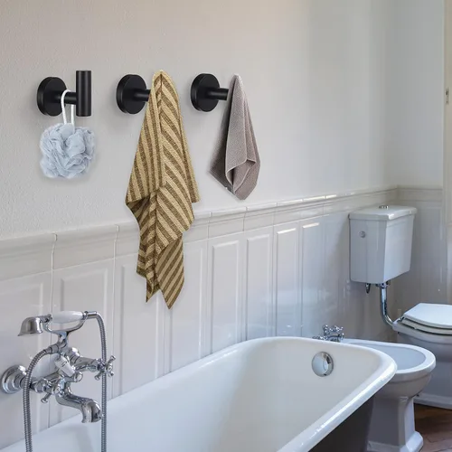 Miniatura 6 de Ganchos para toallas de baño, para bata de baño, gancho de pared negro mate, gancho de pared de acero inoxidable resistente para colgar puerta