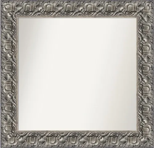 Miniatura 297 de Amanti Art Espejo de baño plateado para sobre fregadero, 26 x 26 pulgadas, espejo cuadrado de níquel pulido, marco de madera tradicional mediano, se